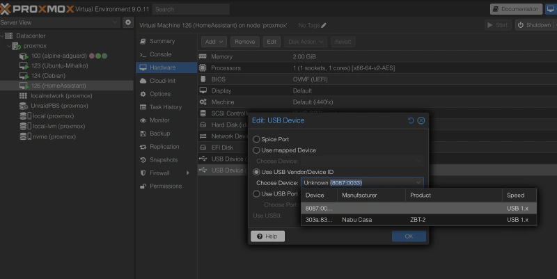 Proxmox Bluetooth screenshot